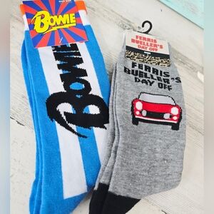 2 Pairs David Bowie & Ferris Bueller Unisex Crew Socks Bundle